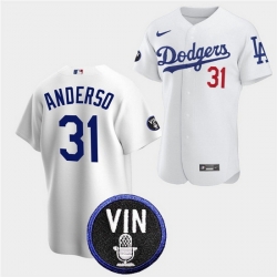 Men Los Angeles Dodgers 31 Tyler Anderson 2022 White Vin Scully Patch Cool Base Stitched Baseball Jersey