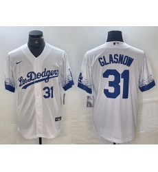 Men Los Angeles Dodgers 31 Tyler Glasnow White City Connect Cool Base Stitched Baseball Jersey