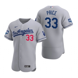 Men Los Angeles Dodgers 33 David Price Gray 2020 World Series Champions Road Flex Base Jersey