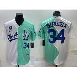 Men Los Angeles Dodgers 34 Fernando Valenzuela 2022 All Star White  Green Cool Base Stitched Baseball Jersey