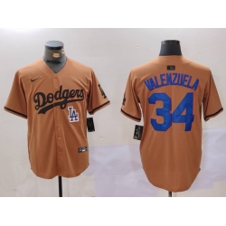 Men Los Angeles Dodgers 34 Fernando Valenzuela Brown Cool Base Stitched Baseball Jersey 3