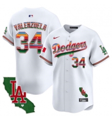 Men Los Angeles Dodgers 34 Fernando Valenzuela White Mexico California Patch Vapor Premier Limited Stitched Baseball Jersey