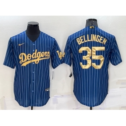 Men Los Angeles Dodgers 35 Cody Bellinger Navy Gold Cool Base Stitched Baseball Jersey