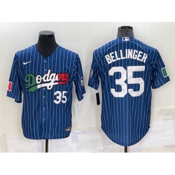 Men Los Angeles Dodgers 35 Cody Bellinger Navy Mexico World Series Cool Base Stitched Baseball Jersey