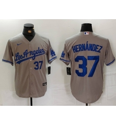 Men Los Angeles Dodgers 37 Teoscar Hernandez Grey Cool Base Stitched Baseball Jersey 6