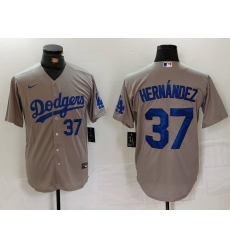 Men Los Angeles Dodgers 37 Teoscar Hernandez Grey Cool Base Stitched Baseball Jersey 8