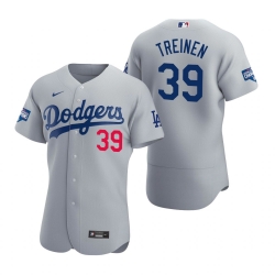 Men Los Angeles Dodgers 39 Blake Treinen Gray 2020 World Series Champions Flex Base Jersey