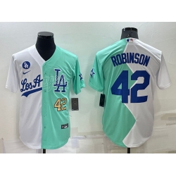 Men Los Angeles Dodgers 42 Jackie Robinson 2022 All Star White Green Cool Base Stitched Baseball Jersey