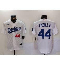 Men Los Angeles Dodgers 44 Vicente Padilla White Cool Base Stitched Baseball Jersey 1