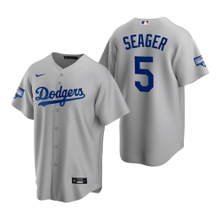 Men Los Angeles Dodgers 5 Corey Seager Gray 2020 World Series Champions Replica Jersey