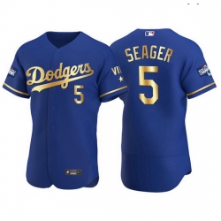 Men Los Angeles Dodgers 5 Corey Seager Men Nike Authentic 2021 Gold Program World Series Champions MLB Jersey Royal