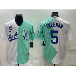 Men Los Angeles Dodgers 5 Freddie Freeman 2022 All Star White Green Cool Base Baseball Jersey