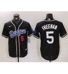Men Los Angeles Dodgers 5 Freddie Freeman Black Cool Base With Patch Stitched Baseball Jersey 5