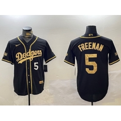 Men Los Angeles Dodgers 5 Freddie Freeman Black Gold 2024 World Series Champions Limited Stitched Baseball Jersey 6