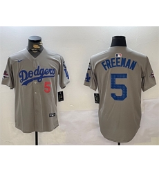 Men Los Angeles Dodgers 5 Freddie Freeman Grey 2024 World Series Champions With Fernando Memorial Patch Limited Stitched Baseball Jersey