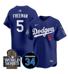 Men Los Angeles Dodgers 5 Freddie Freeman Royal 2024 World Series With Fernando Memorial Patch Limited Stitched Baseball Jersey