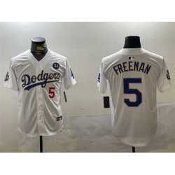 Men Los Angeles Dodgers 5 Freddie Freeman White Gold 2024 World Series With No  34 Patch Home Limited Stitched Baseball Jersey