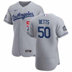 Men Los Angeles Dodgers 50 Mookie Betts Men Nike Gray Road 2020 World Series Bound Flex Base Team MLB Jersey