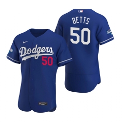 Men Los Angeles Dodgers 50 Mookie Betts Royal 2020 World Series Champions Flex Base Jersey