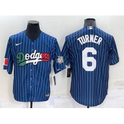 Men Los Angeles Dodgers 6 Trea Turner Navy Mexico World Series Cool Base Stitched Baseball Jersey