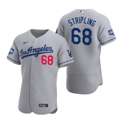 Men Los Angeles Dodgers 68 Ross Stripling Gray 2020 World Series Champions Road Flex Base Jersey