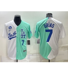 Men Los Angeles Dodgers 7 Julio Urias 2022 All Star White Green Cool Base Stitched Baseball Jersey 32