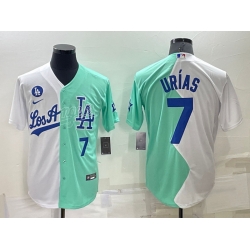 Men Los Angeles Dodgers 7 Julio Urias 2022 All Star White Green Cool Base Stitched Baseball Jersey 32