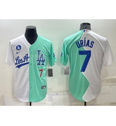 Men Los Angeles Dodgers 7 Julio Urias 2022 All Star White Green Cool Base Stitched Baseball Jersey x