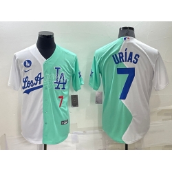 Men Los Angeles Dodgers 7 Julio Urias 2022 All Star White Green Cool Base Stitched Baseball Jersey x