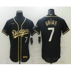 Men Los Angeles Dodgers 7 Julio Urias Black 2020 Champions Golden Edition Stitched Flex Base Nike Jersey