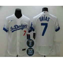 Men Los Angeles Dodgers 7 Julio Urias White 2 20 Patch City Connect Flex Base Stitched Jersey