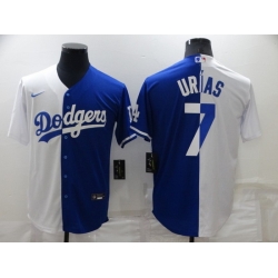 Men Los Angeles Dodgers 7 Julio Urias White Blue Split Cool Base Stitched Baseball Jerseys