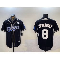 Men Los Angeles Dodgers 8 Enrique Hernandez Black 2024 World Series Cool Base Stitched Baseball Jersey 2