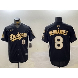 Men Los Angeles Dodgers 8 Enrique Hernandez Black Gold 2024 World Series With Fernando Memorial Patch Limited Stitched Baseball Jersey