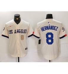 Men Los Angeles Dodgers 8 Kike Hernandez Cream Stitched Baseball Jersey 7