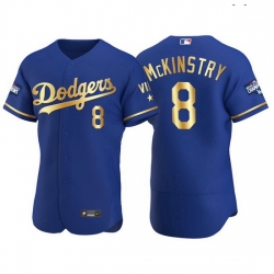 Men Los Angeles Dodgers 8 Zach McKinstry Men Nike Authentic 2021 Gold Program World Series Champions MLB Jersey Royal