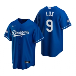 Men Los Angeles Dodgers 9 Gavin Lux Royal 2020 World Series Champions Replica Jersey