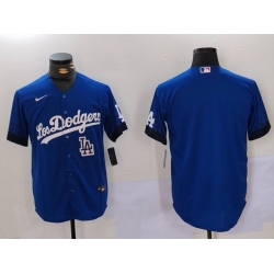 Men Los Angeles Dodgers Blank Blue City Connect Cool Base Stitched Baseball Jersey 1