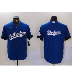 Men Los Angeles Dodgers Blue Team Big Logo City Connect Cool Base Stitched Baseball Jersey 2