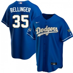 Men Los Angeles Dodgers Cody Bellinger 35 Championship Gold Trim Blue Limited All Stitched Cool Base Jersey