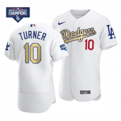 Men Los Angeles Dodgers Justin Turner 10 Gold Program White Flex Base Stitched Jersey