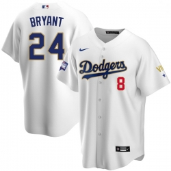 Men Los Angeles Dodgers Kobe Bryant Championship Gold Trim White Limited All Stitched Flex Base Jersey