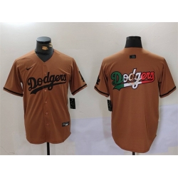 Men Los Angeles Dodgers Team Big Logo Brown Cool Base With Patch Stitched Baseball Jersey