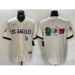 Men Los Angeles Dodgers Team Big Logo Cream Stitched Baseball Jersey 001