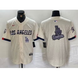 Men Los Angeles Dodgers Team Big Logo Cream Stitched Baseball Jersey 002