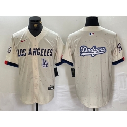 Men Los Angeles Dodgers Team Big Logo Cream Stitched Baseball Jersey 003