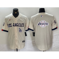 Men Los Angeles Dodgers Team Big Logo Cream Stitched Baseball Jersey 004