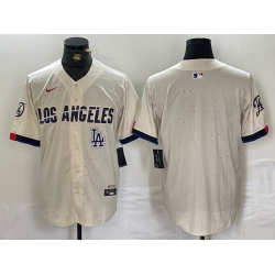 Men Los Angeles Dodgers Team Big Logo Cream Stitched Baseball Jersey 005