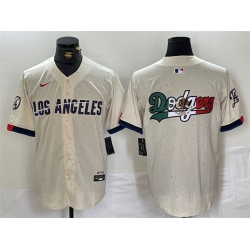 Men Los Angeles Dodgers Team Big Logo Cream Stitched Baseball Jersey 1
