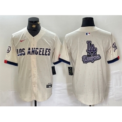 Men Los Angeles Dodgers Team Big Logo Cream Stitched Baseball Jersey 3